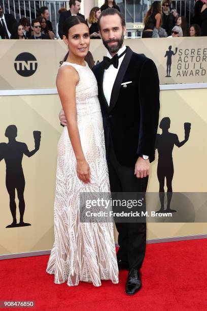 Actors Maria Dolores Dieguez and Joseph Fiennes attend the 24th Annual Screen Actors Guild Awards at The Shrine Auditorium on January 21, 2018 in Los...