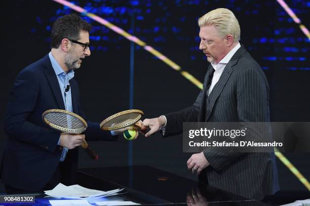 Fabio Fazio and Boris Becker attend Che Tempo Che fa Tv Show on January 21, 2018 in Milan, Italy.