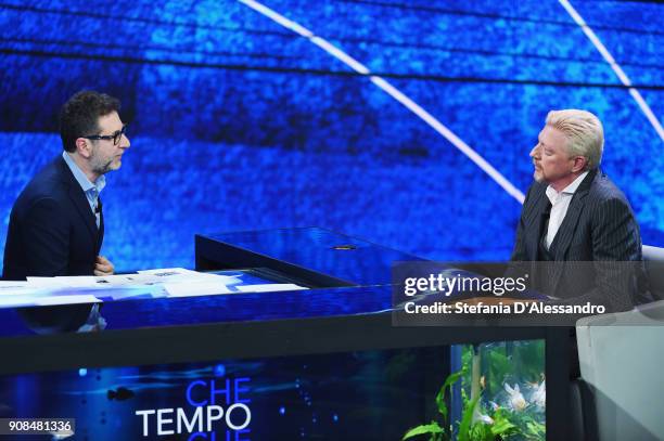 Fabio Fazio and Boris Becker attend Che Tempo Che fa Tv Show on January 21, 2018 in Milan, Italy.