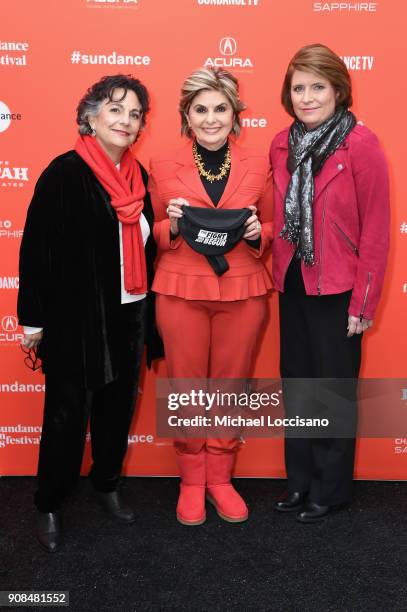 Director Roberta Grossman, attorney Gloria Allred and director Sophie Sartain attend the "Seeing Allred" Premiere during the 2018 Sundance Film...