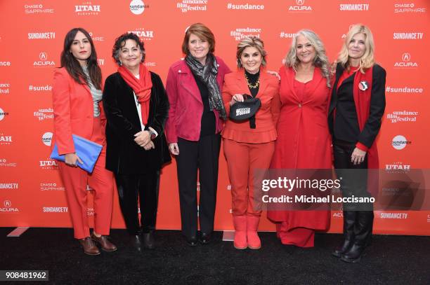 Hannah K.S., Roberta Grossman, Sophie Sartain, Gloria Allred, Marta Kaufman and Robbie Tollin attend the "Seeing Allred" Premiere during the 2018...