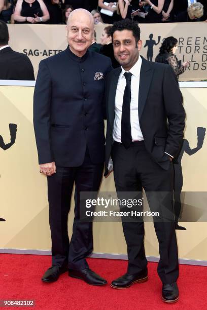 Actors Anupam Kher and Adeel Akhtar attend the 24th Annual Screen Actors Guild Awards at The Shrine Auditorium on January 21, 2018 in Los Angeles,...