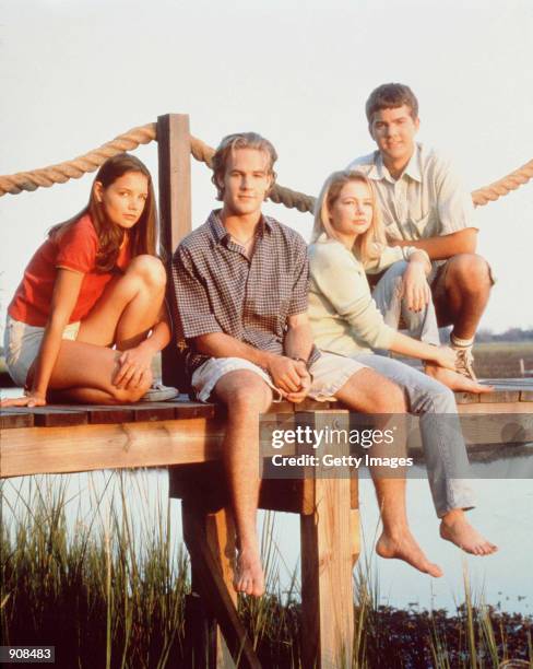 The cast of television's "Dawson's Creek" poses for a photo in 1997. From left to right are Katie Holmes, James Van Der Beek, Michelle Williams, and...