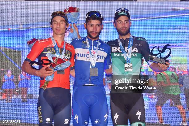 36th Tour of San Juan 2018 / Stage 1 Podium / Niccolo BONIFAZIO / Fernando GAVIRIA / Matteo PELUCCHI / Celebration / Trophy / San Juan - Pocito /...
