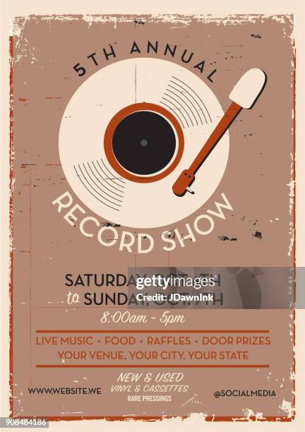 record show and sale poster advertisement design template - record player needle stock illustrations