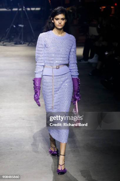 Model walks the runway during the Kenzo Menswear Fall/Winter 2018-2019 show as part of Paris Fashion Week on January 21, 2018 in Paris, France.