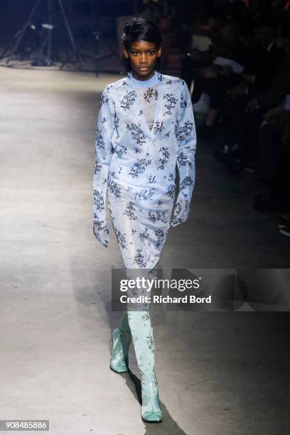 Model walks the runway during the Kenzo Menswear Fall/Winter 2018-2019 show as part of Paris Fashion Week on January 21, 2018 in Paris, France.