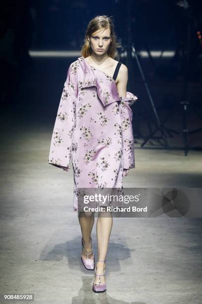 Model walks the runway during the Kenzo Menswear Fall/Winter 2018-2019 show as part of Paris Fashion Week on January 21, 2018 in Paris, France.