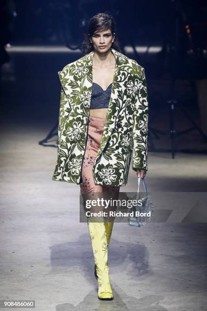 Model walks the runway during the Kenzo Menswear Fall/Winter 2018-2019 show as part of Paris Fashion Week on January 21, 2018 in Paris, France.