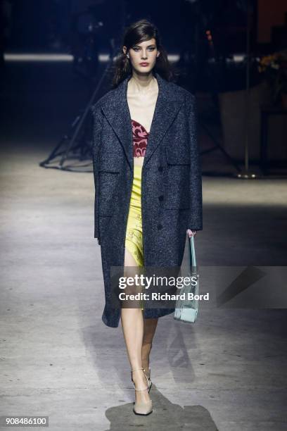 Model walks the runway during the Kenzo Menswear Fall/Winter 2018-2019 show as part of Paris Fashion Week on January 21, 2018 in Paris, France.