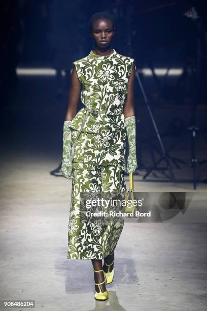 Model walks the runway during the Kenzo Menswear Fall/Winter 2018-2019 show as part of Paris Fashion Week on January 21, 2018 in Paris, France.