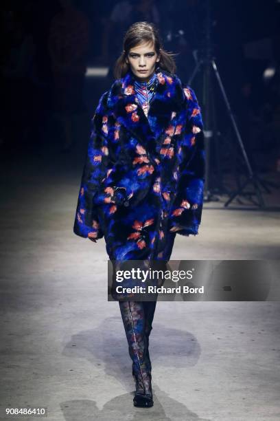 Model walks the runway during the Kenzo Menswear Fall/Winter 2018-2019 show as part of Paris Fashion Week on January 21, 2018 in Paris, France.