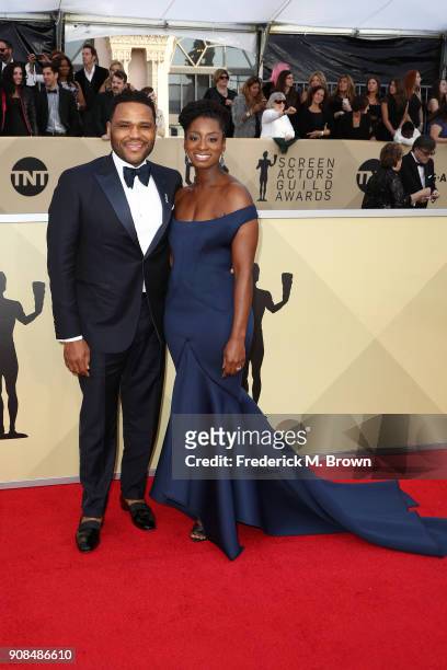 Actor Anthony Anderson and Alvina Stewart attend the 24th Annual Screen Actors Guild Awards at The Shrine Auditorium on January 21, 2018 in Los...