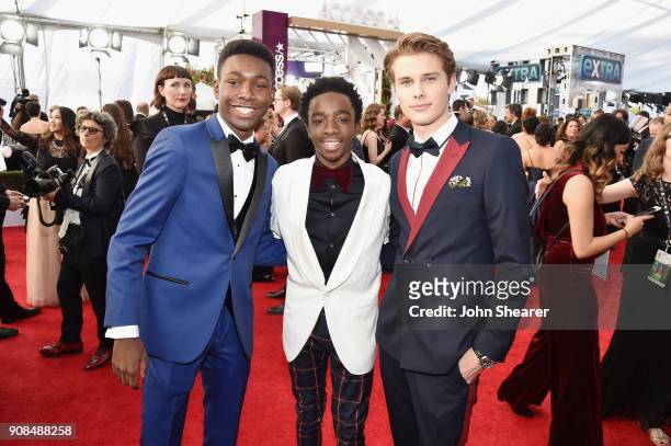 Actors Niles Fitch, Caleb McLaughlin and Logan Shroyer attend the 24th Annual Screen Actors Guild Awards at The Shrine Auditorium on January 21, 2018...