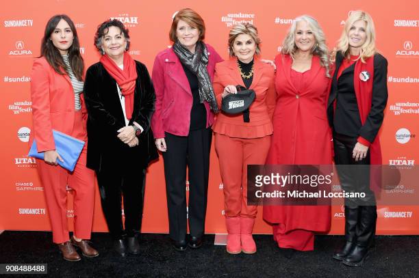 Hannah K.S., Roberta Grossman, Sophie Sartain, Gloria Allred, Marta Kaufman and Robbie Tollin attend the "Seeing Allred" Premiere during the 2018...