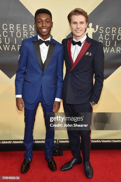 Actors Niles Fitch and Logan Shroyer attend the 24th Annual Screen Actors Guild Awards at The Shrine Auditorium on January 21, 2018 in Los Angeles,...