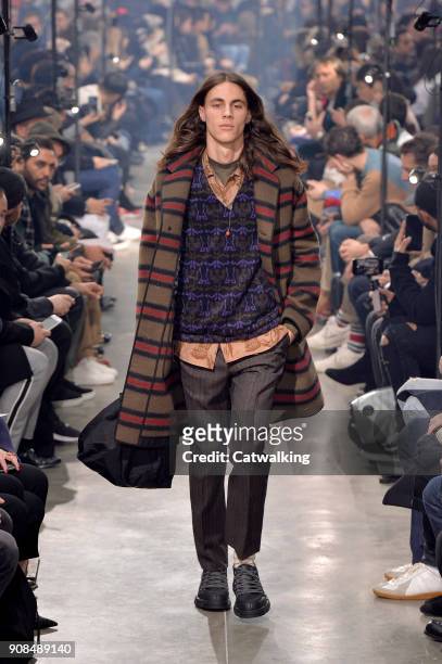 Model walks the runway at the Lanvin Autumn Winter 2018 fashion show during Paris Menswear Fashion Week on January 21, 2018 in Paris, France.