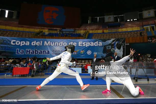 Team Italy fences Team China during semi-final team competition at the Women's Epee World Cup on January 21, 2018 at the Coliseo de la Ciudad...