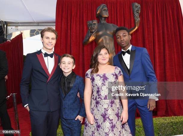 Actors Logan Shroyer, Parker Bates, Mackenzie Hancsicsak, and Niles Fitch attend the 24th Annual Screen Actors Guild Awards at The Shrine Auditorium...