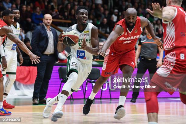 Lahaou Konate of Nanterre and Ali Traore of Monaco during the Pro A match between Nanterre 92 and Monaco on January 21, 2018 in Nanterre, France.