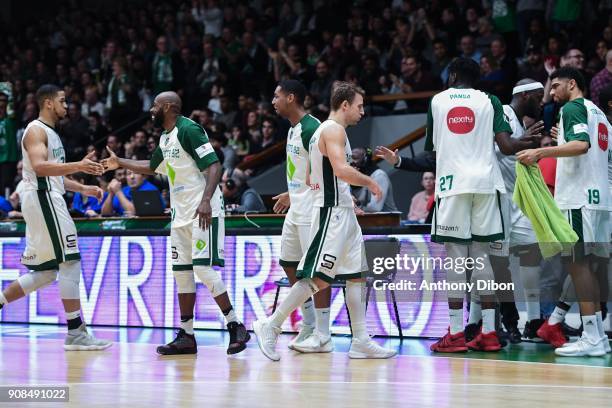 Team of Nanterre celebrates during the Pro A match between Nanterre 92 and Monaco on January 21, 2018 in Nanterre, France.