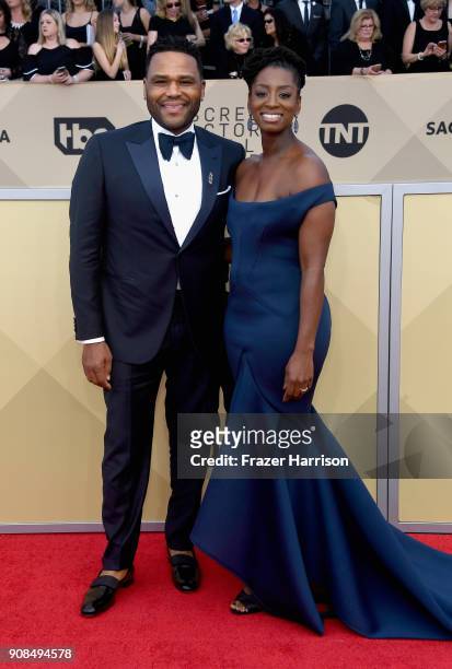 Actor Anthony Anderson and Alvina Stewart attend the 24th Annual Screen Actors Guild Awards at The Shrine Auditorium on January 21, 2018 in Los...