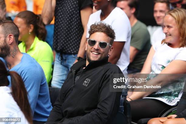 Dylan Alcott of Australia smiles during the Australian Open Wheelchair Championships official draw on day eight of the 2018 Australian Open at...