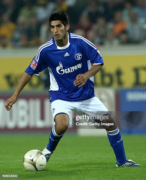 Carlos Zambrano of Schalke 04 during the Rudolf Harbig Stadium Opening on September 15, 2009 in Dresden, Germany.