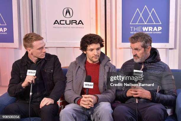 Actors Edwin Thomas, Colin Morgan and director Rupert Everett of 'The Happy Prince' attend the Acura Studio at Sundance Film Festival 2018 on January...