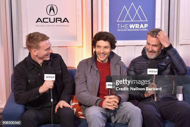 Actors Edwin Thomas, Colin Morgan and director Rupert Everett of 'The Happy Prince' attend the Acura Studio at Sundance Film Festival 2018 on January...