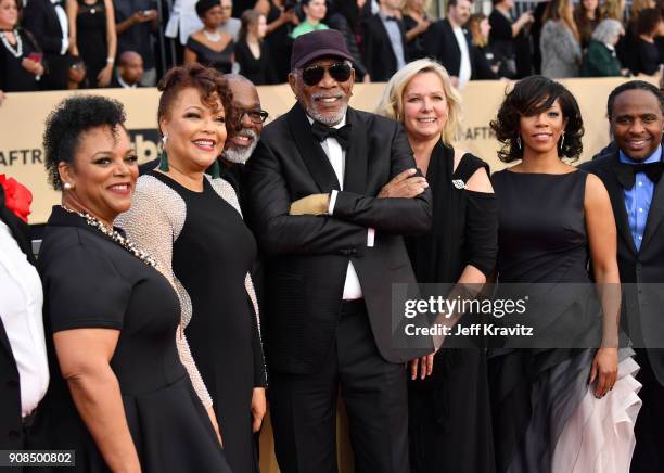 Actor Morgan Freeman and family attend the 24th Annual Screen Actors Guild Awards at The Shrine Auditorium on January 21, 2018 in Los Angeles,...