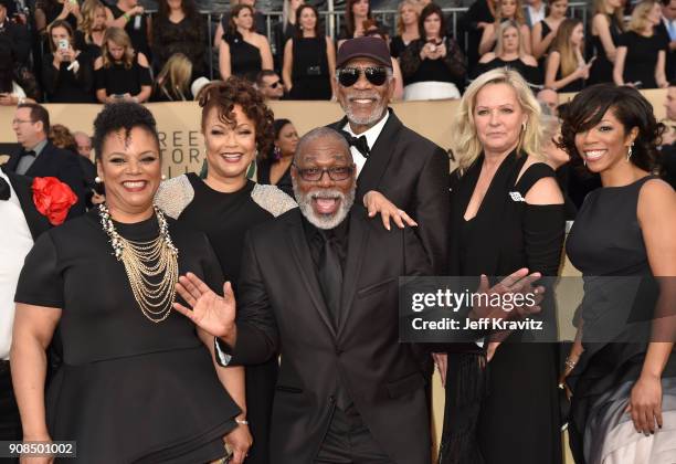 Actor Morgan Freeman and family attend the 24th Annual Screen Actors Guild Awards at The Shrine Auditorium on January 21, 2018 in Los Angeles,...