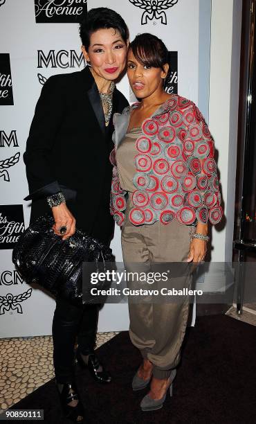 Sungjoo Group Chairperson Sung-Joo Kim and Kai Milla Morris, wife of singer Stevie Wonder attends the MCM New York Collection Launch at Saks Fifth...