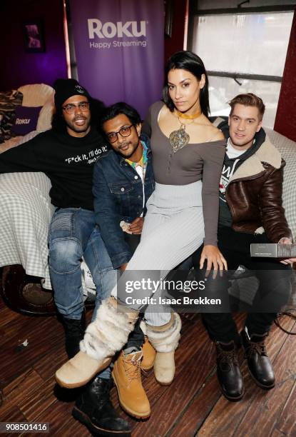 Daveed Diggs, Utkarsh Ambudkar, Janina Gavankar and Rafael Casal attend Rock & Reilly's daytime lounge presented by J.Crew, NYLON and Roku during...