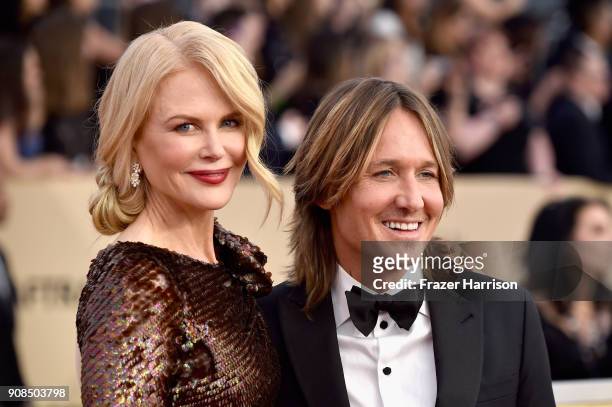 Actor Nicole Kidman and musician Keith Urban attend the 24th Annual Screen Actors Guild Awards at The Shrine Auditorium on January 21, 2018 in Los...