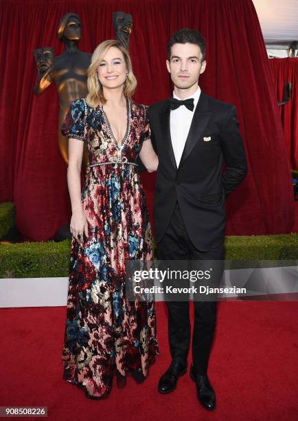 Actor Brie Larson and Alex Greenwald attend the 24th Annual Screen Actors Guild Awards at The Shrine Auditorium on January 21, 2018 in Los Angeles,...