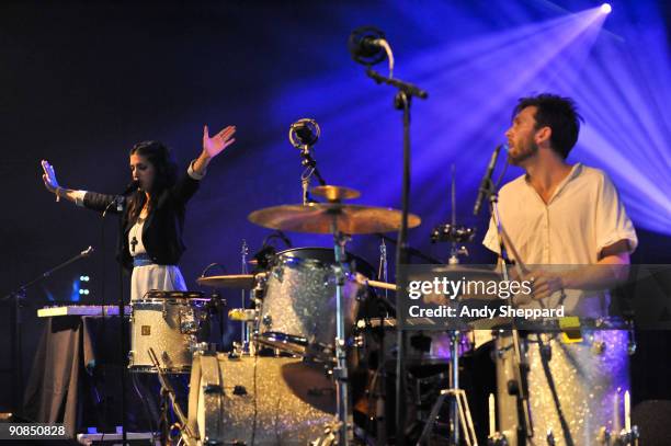 Mariam Wallentine and Andreas Werliin of Wildbirds & Peacedrums perform on stage on the second day of End Of The Road Festival 2009 at Larmer Tree...