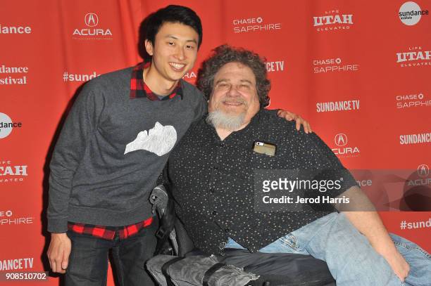 Director Bing Liu and sound mixer James LeBrecht attend the "Minding The Gap" Premiere during the 2018 Sundance Film Festival at Egyptian Theatre on...