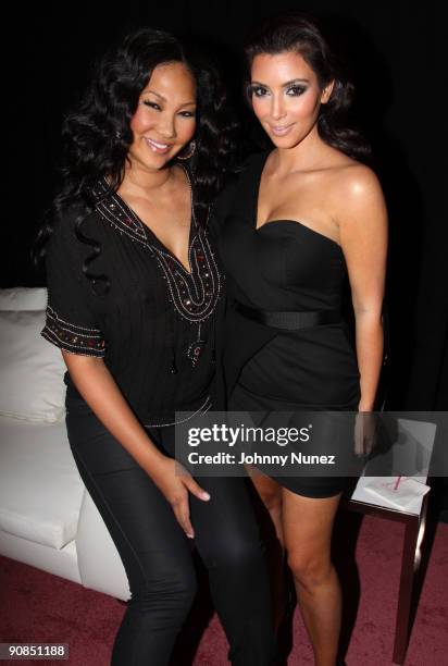 Kimora Lee Simmons and Kim Kardashian attend the Baby Phat & KLS Collection Spring 2010 during Mercedes-Benz Fashion Week at Roseland Ballroom on...