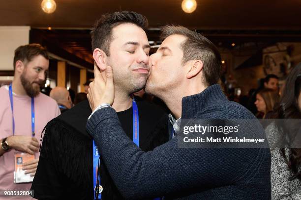 Andrew Murphy and producer Christopher Racster attend Outfest Queer Brunch at Sundance Presented By DIRECTV NOW and AT&T Hello Lab during the 2018...