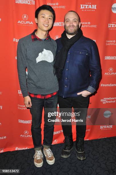 Director Bing Liu and composer Nathan Halpern attends the "Minding The Gap" Premiere during the 2018 Sundance Film Festival at Egyptian Theatre on...