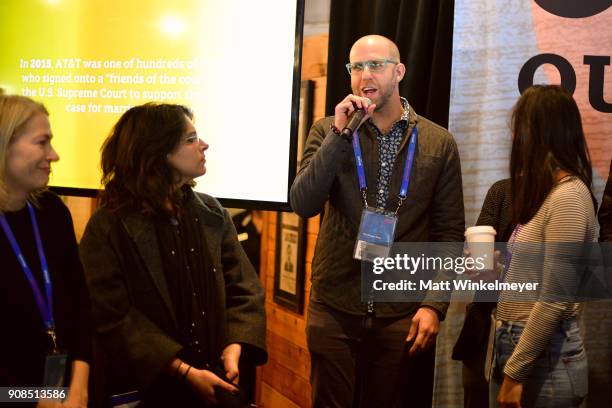 Screenwriter Dan Kitrosser speaks during Outfest Queer Brunch at Sundance Presented By DIRECTV NOW and AT&T Hello Lab during the 2018 Sundance Film...