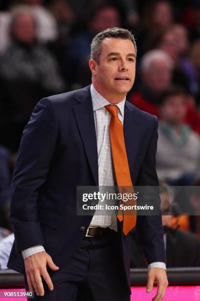 Virginia Cavaliers head coach Tony Bennett watches his defense against the Wake Forest Demon Deacons during the ACC matchup on January 21, 2018...
