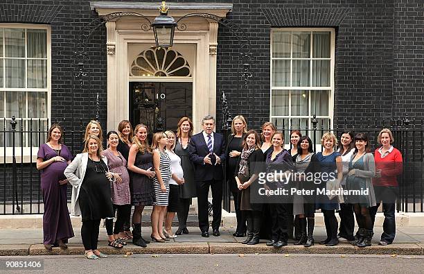 Pregnant campaigner Zoe Ball stands next to Prime Minister Gordon Brown and his wife Sarah Brown with supporters in Downing Street on September 16,...