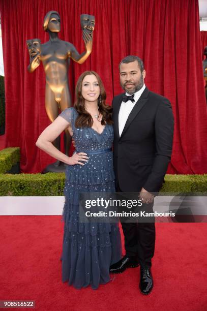Actors Chelsea Peretti and Jordan Peele attend the 24th Annual Screen Actors Guild Awards at The Shrine Auditorium on January 21, 2018 in Los...