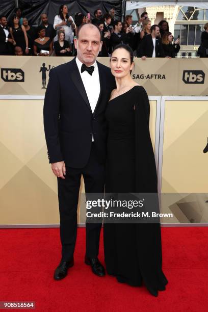 Actor Nick Sandow and Tamara Malkin-Stuart attend the 24th Annual Screen Actors Guild Awards at The Shrine Auditorium on January 21, 2018 in Los...