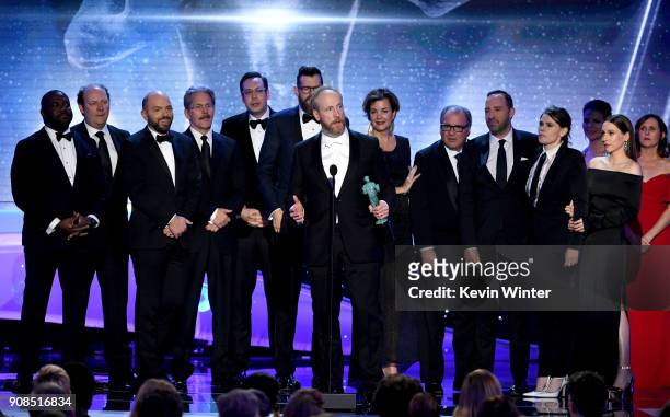 Actor Matt Walsh and castmates from 'Veep' accept the Outstanding Performance by an Ensemble in a Comedy Series award onstage during the 24th Annual...