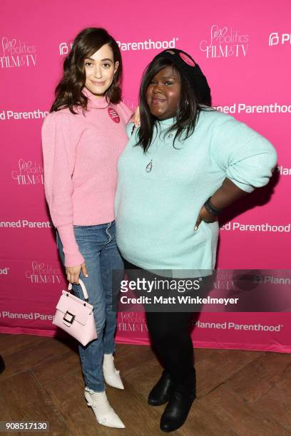 Emmy Rossum and Gabourey Sidibe attends Politics, Film, And TV Reception Co-Hosted by Refinery29 at O.P. Rockwell on January 21, 2018 in Park City,...