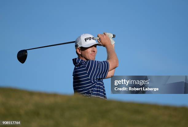 Martin Pillerl plays his shot from the 16th tee during the final round of the CareerBuilder Challenge at the TPC Stadium Course at PGA West on...