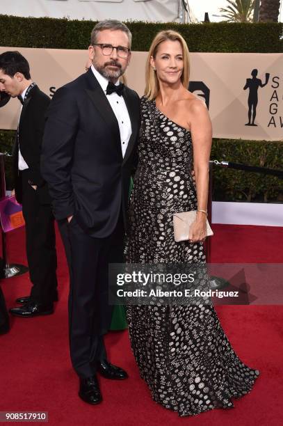 Actors Steve Carell and Nancy Carell attend the 24th Annual Screen Actors Guild Awards at The Shrine Auditorium on January 21, 2018 in Los Angeles,...